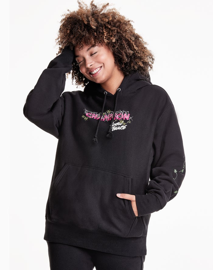 Champion Womens Hoodie NZ - Merlot Artist Series Reverse Weave Boyfriend Simple Balance Black ( 6427